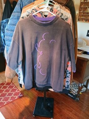 Disney Black Tee with Purple Ribbed Collar and Teal Label Bin 2